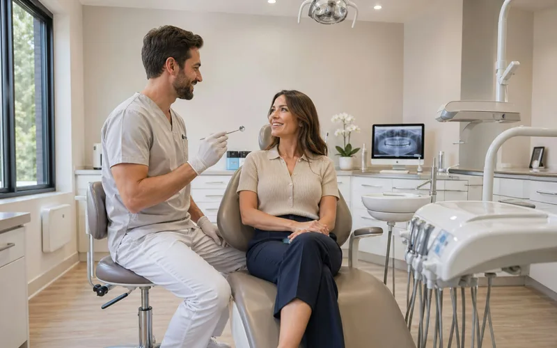 Dentist consulting with a patient about treatment options in a Huntington Beach dental office